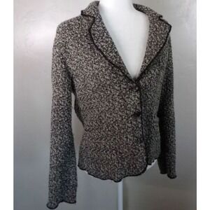 Chico's Blazer Womens Size Medium Black/Cream Tweed Button‎ Career Neutral
